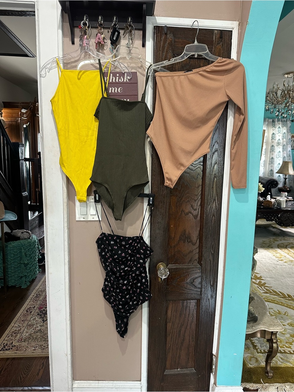 Set of 4 Stylish Bodysuits - Yellow, Green, Tan, Floral